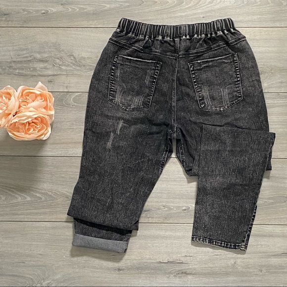 Denim Distressed Jogger-Drawstring Jeans - Picture 2 of 5